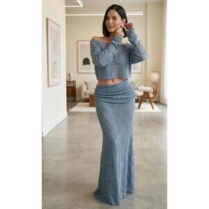 Plus Size Elegant Two-Piece Lace Set Crop Top Long Skirt By Me